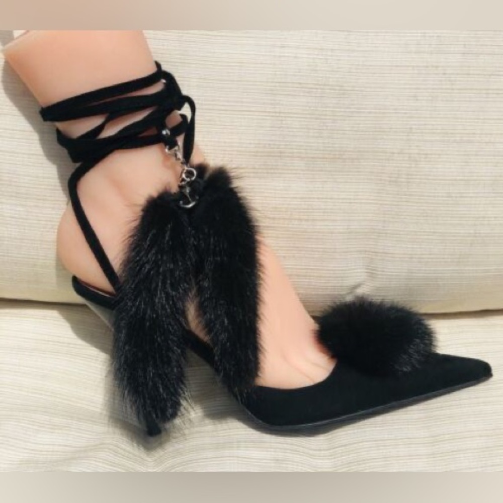 Cesare Paciotti Heels with Fur Pom Poms Size 38